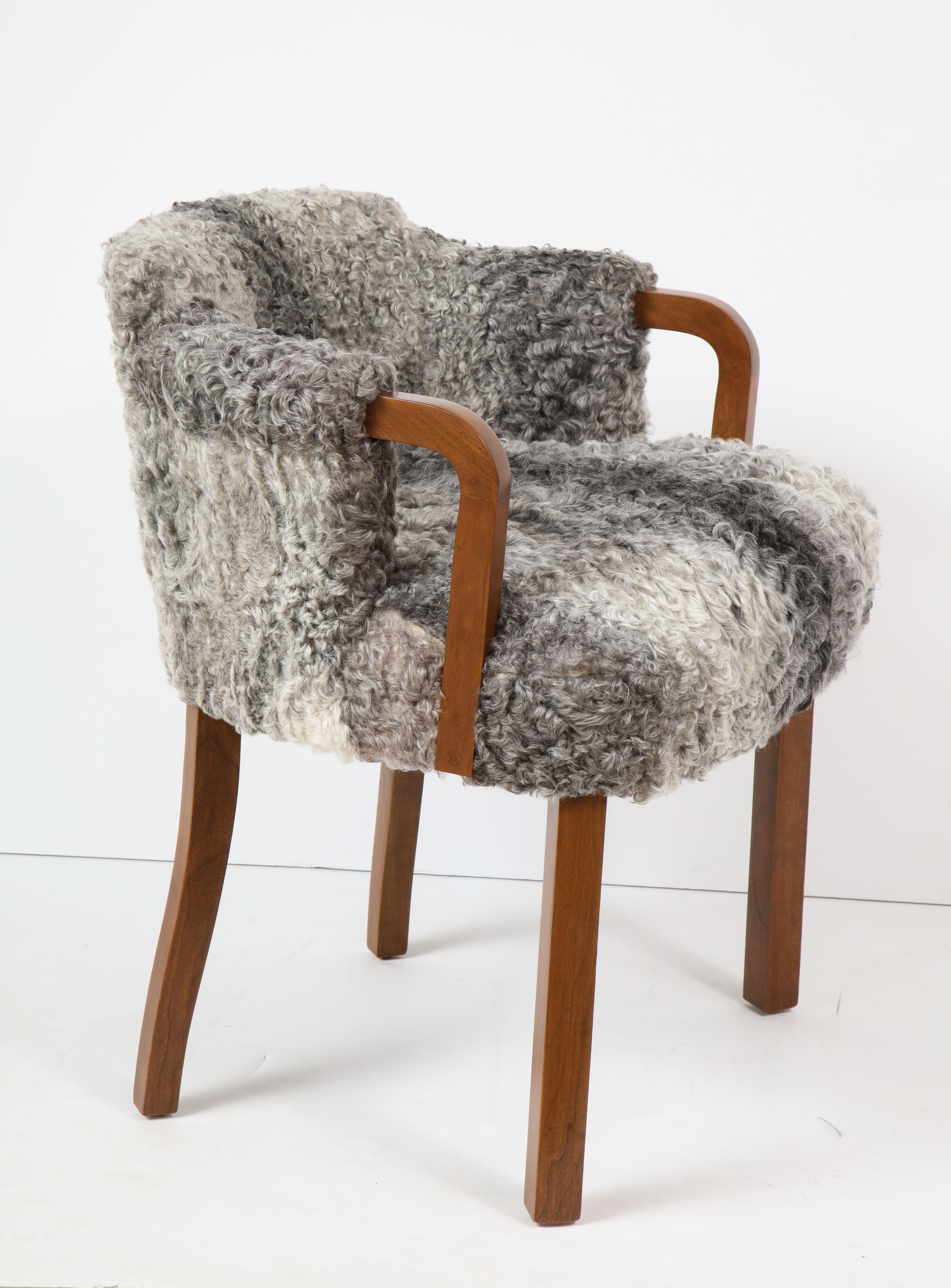 Swedish Grace Walnut, Sheepskin Club Chairs In Excellent Condition In New York, NY