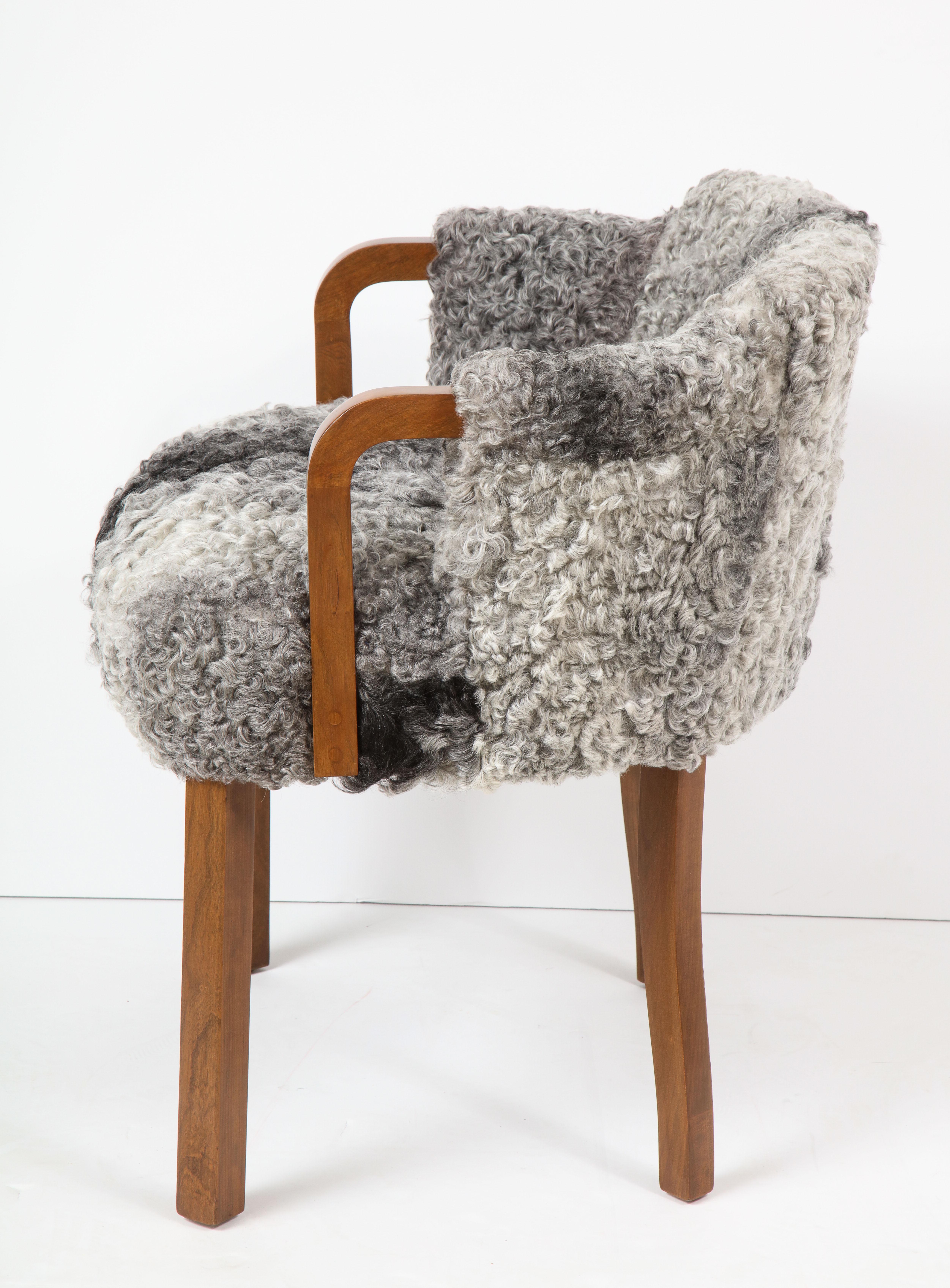 20th Century Swedish Grace Walnut, Sheepskin Club Chairs