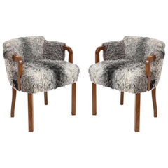 Swedish Grace Walnut, Sheepskin Club Chairs