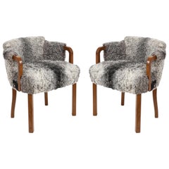 Swedish Grace Walnut, Sheepskin Club Chairs