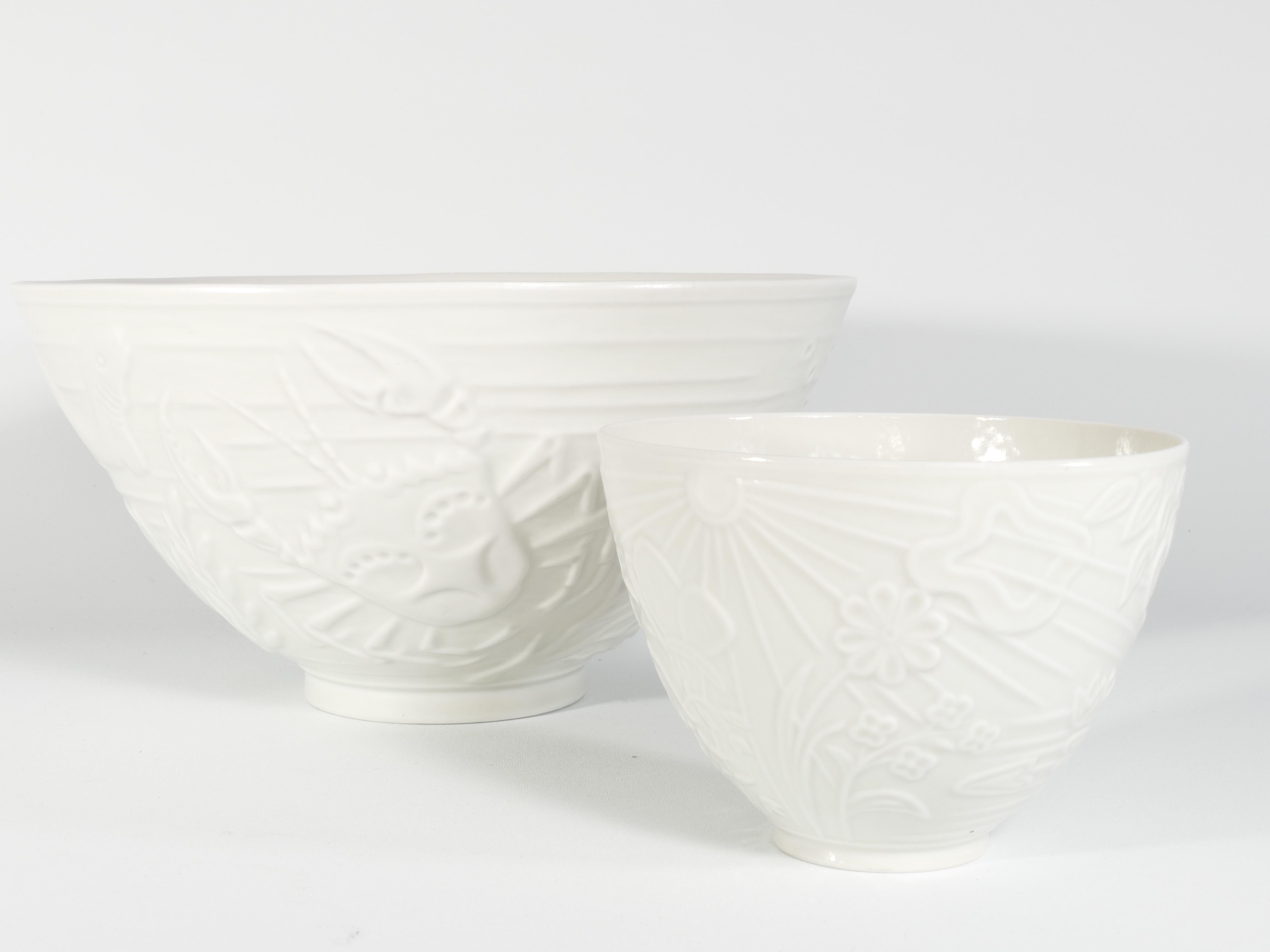 Swedish Grace White Porcelain Flower Motif  Bowl by Gunnar Nylund , ALP, 1940's For Sale 5
