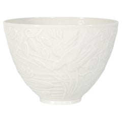 Vintage Swedish Grace White Porcelain Flower Motif  Bowl by Gunnar Nylund , ALP, 1940's