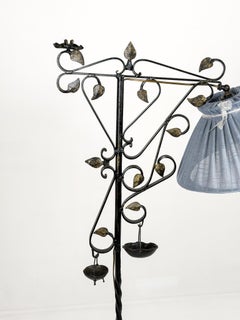 Swedish Grace Wrought Iron Floor Lamp with Leaf Motif, 1920s–30s