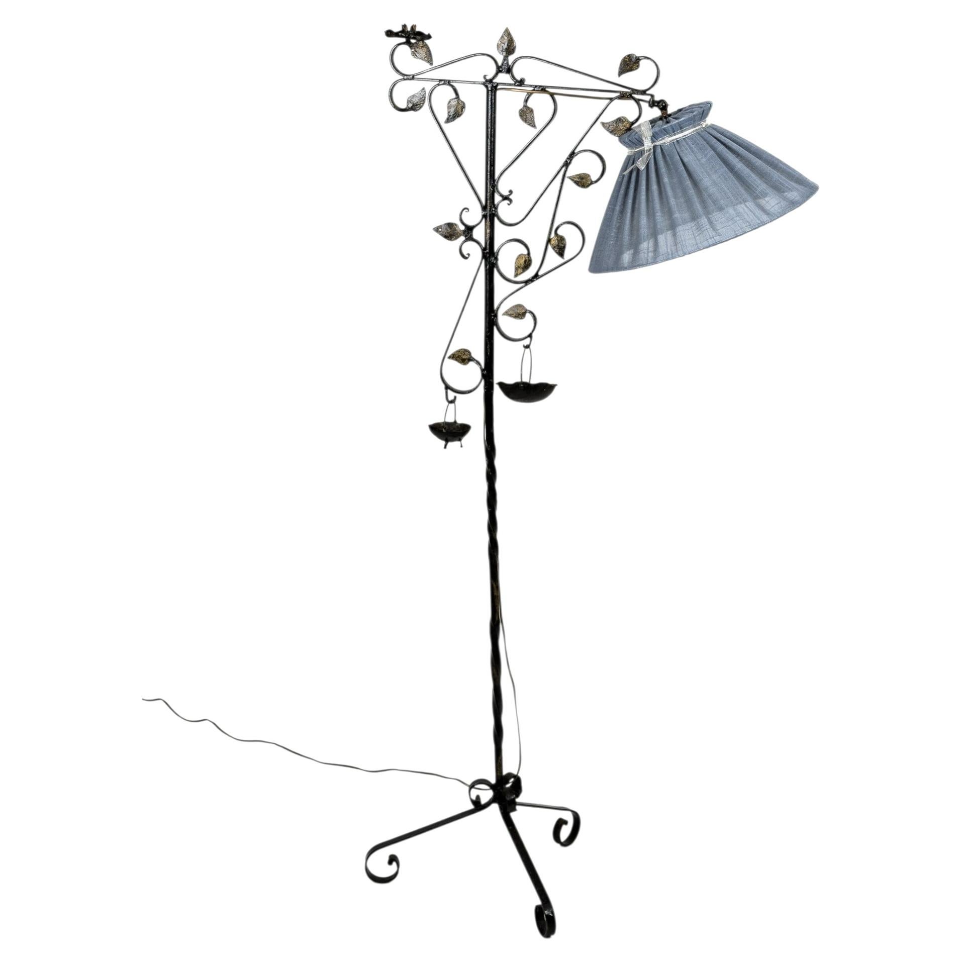 Swedish Grace Wrought Iron Floor Lamp with Leaf Motif, 1920s–30s
