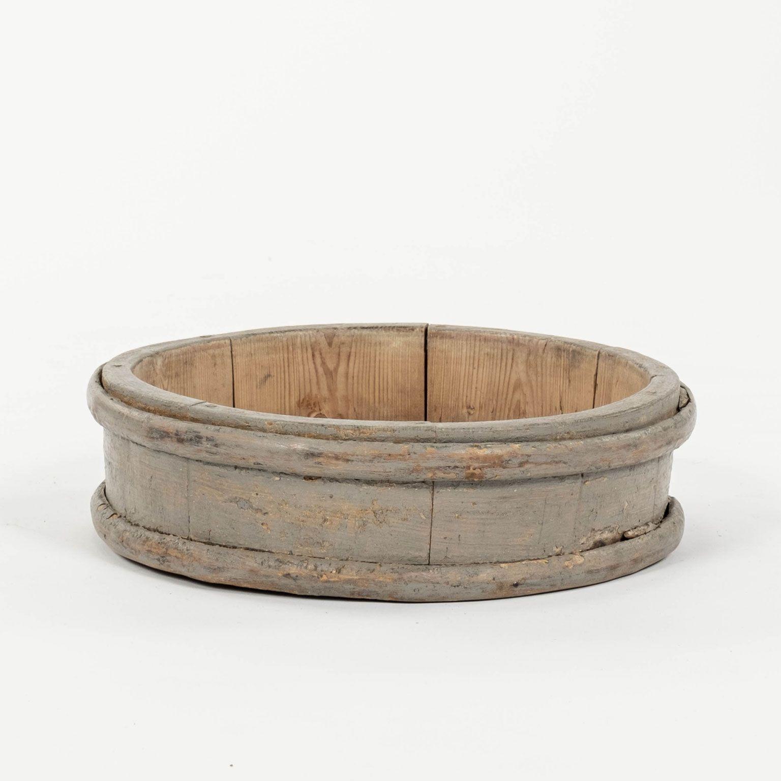 Rustic Swedish Gray-Painted Low Banded Tub For Sale