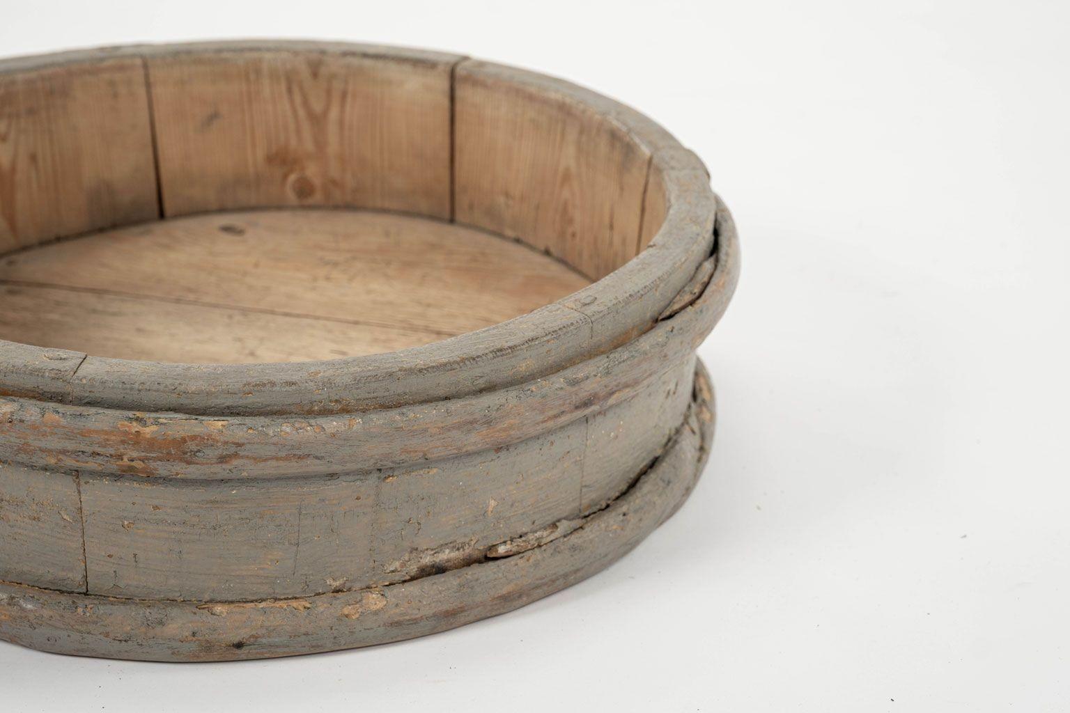 Hand-Carved Swedish Gray-Painted Low Banded Tub For Sale