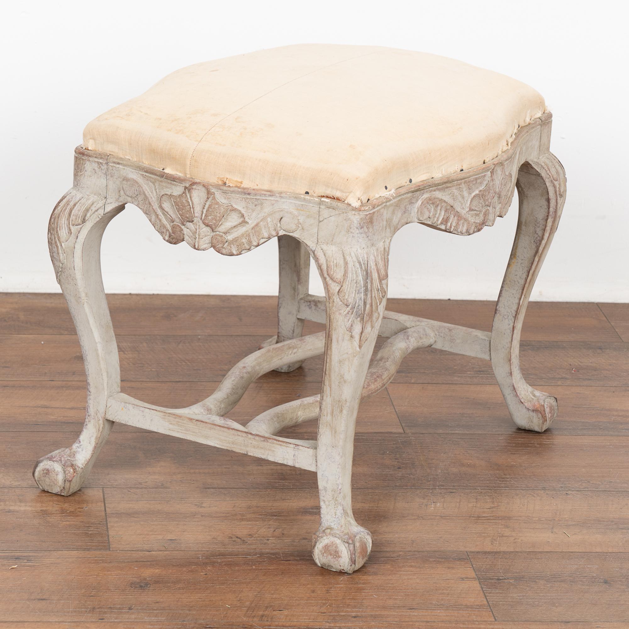Swedish Gray Tabouret Stool With Cabriolet Legs, circa 1890 5