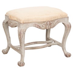 Swedish Gray Tabouret Stool With Cabriolet Legs, circa 1890