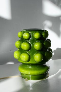 Lámpara de sobremesa sueca de vidrio artístico verde burbuja Modelo 7420 de Fåglavik, años 70