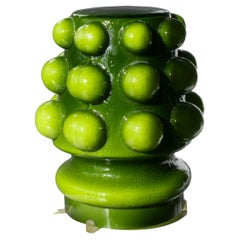 Lámpara de sobremesa sueca de vidrio artístico verde burbuja Modelo 7420 de Fåglavik, años 70