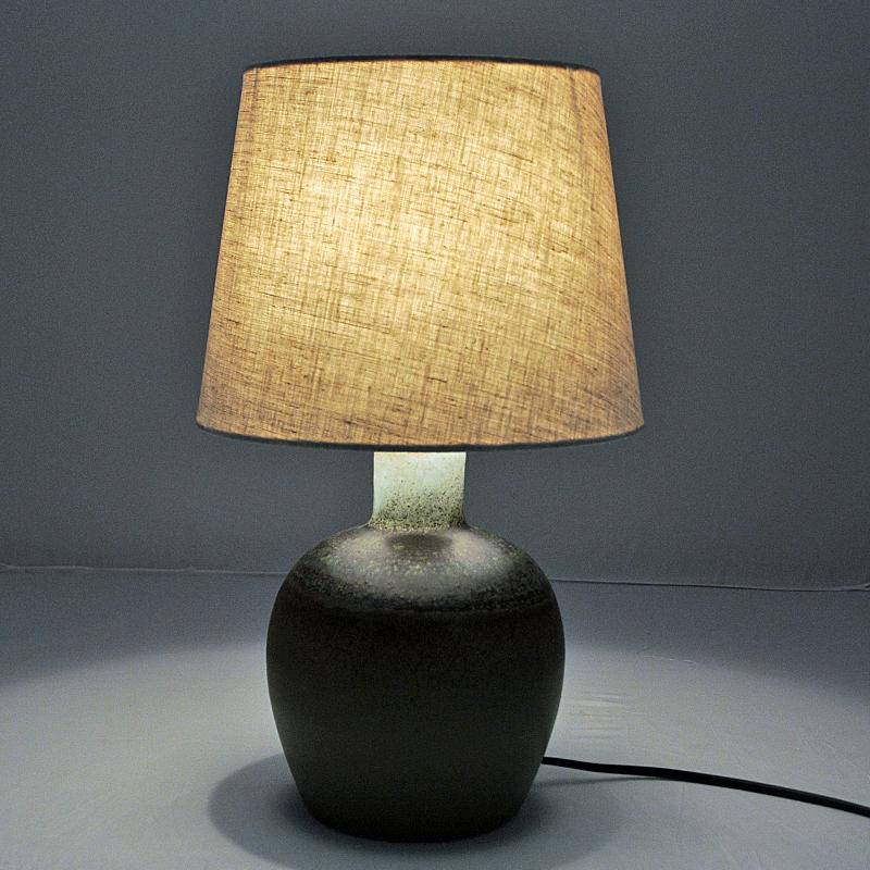 Glazed Swedish Green Ceramic Table Lamp from Tilgman Keramik, 1960s