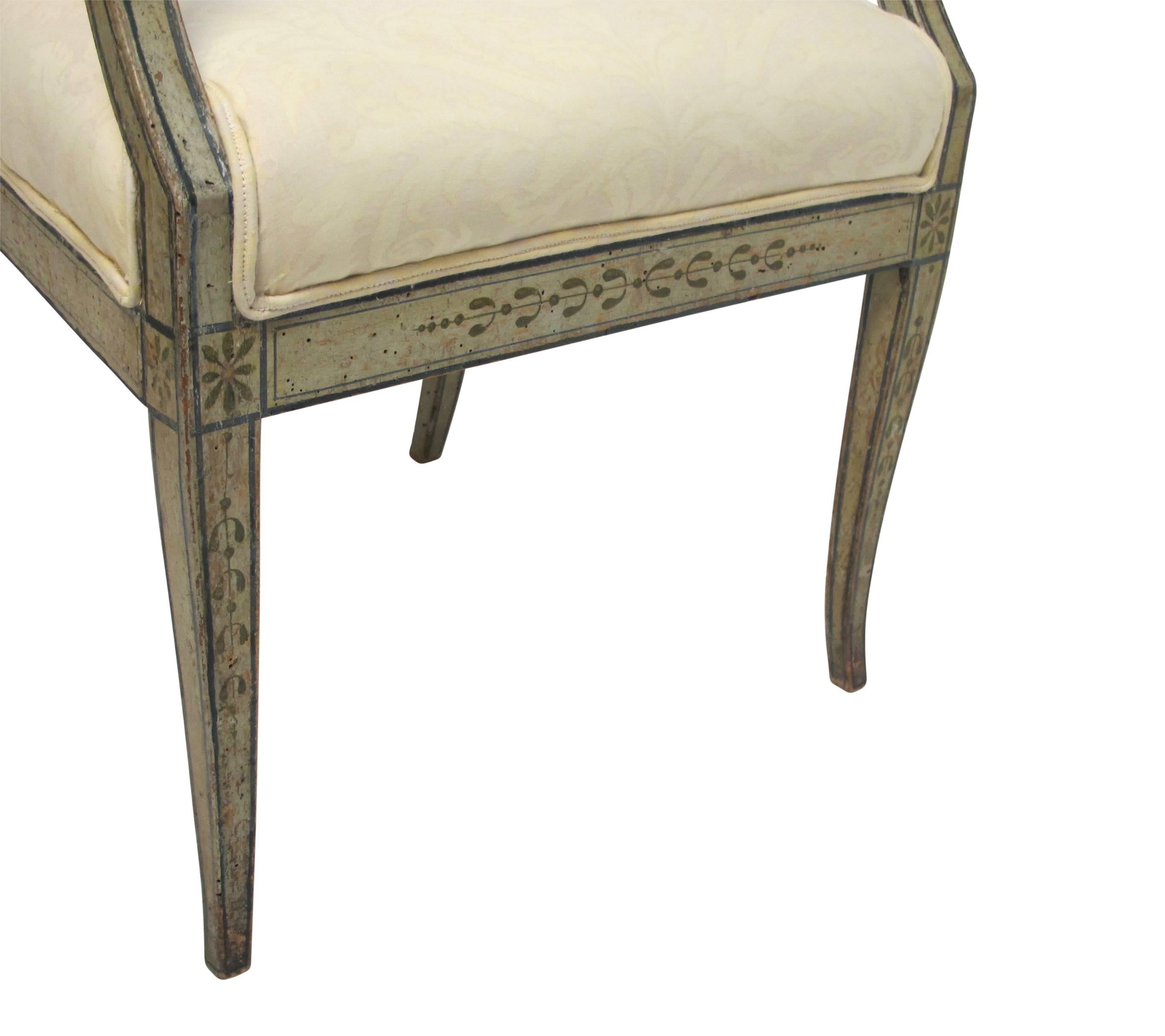 Swedish Green Painted Armchair with Vintage Fortuny Upholstery, 19th Century 1