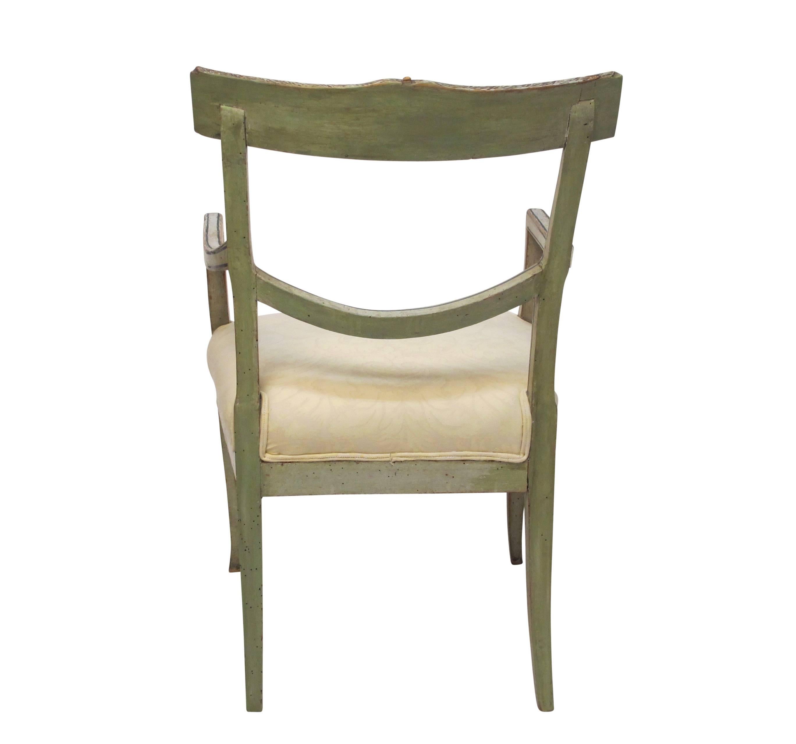 Swedish Green Painted Armchair with Vintage Fortuny Upholstery, 19th Century 2