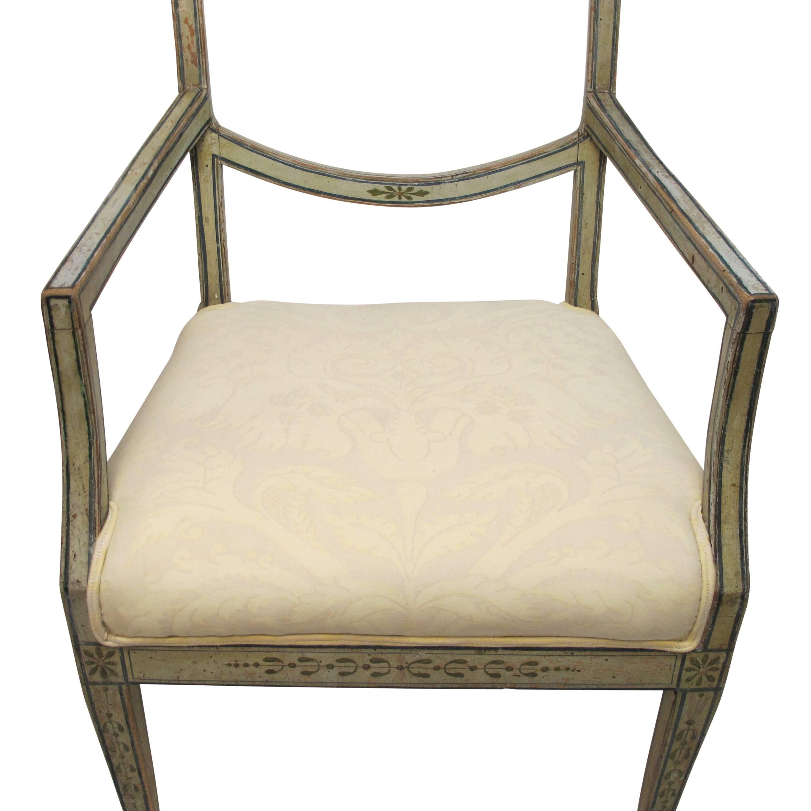Swedish Green Painted Armchair with Vintage Fortuny Upholstery, 19th Century 3