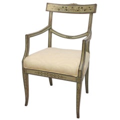 Swedish Green Painted Armchair with Vintage Fortuny Upholstery, 19th Century