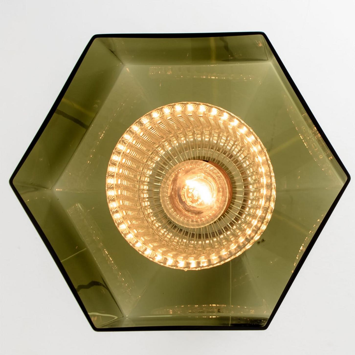 Swedish Green Tinted Glass & Brass Pendant Lamp by Carl Fagerlund for Orrefors For Sale 4