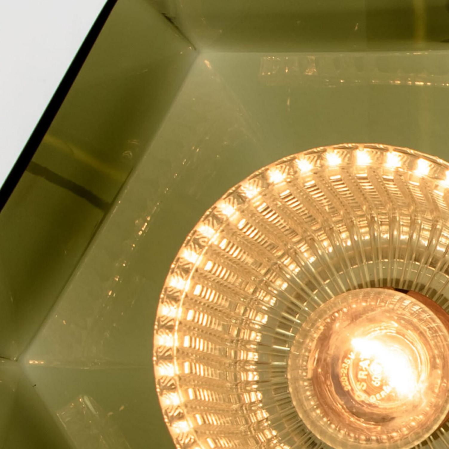 Swedish Green Tinted Glass & Brass Pendant Lamp by Carl Fagerlund for Orrefors For Sale 10