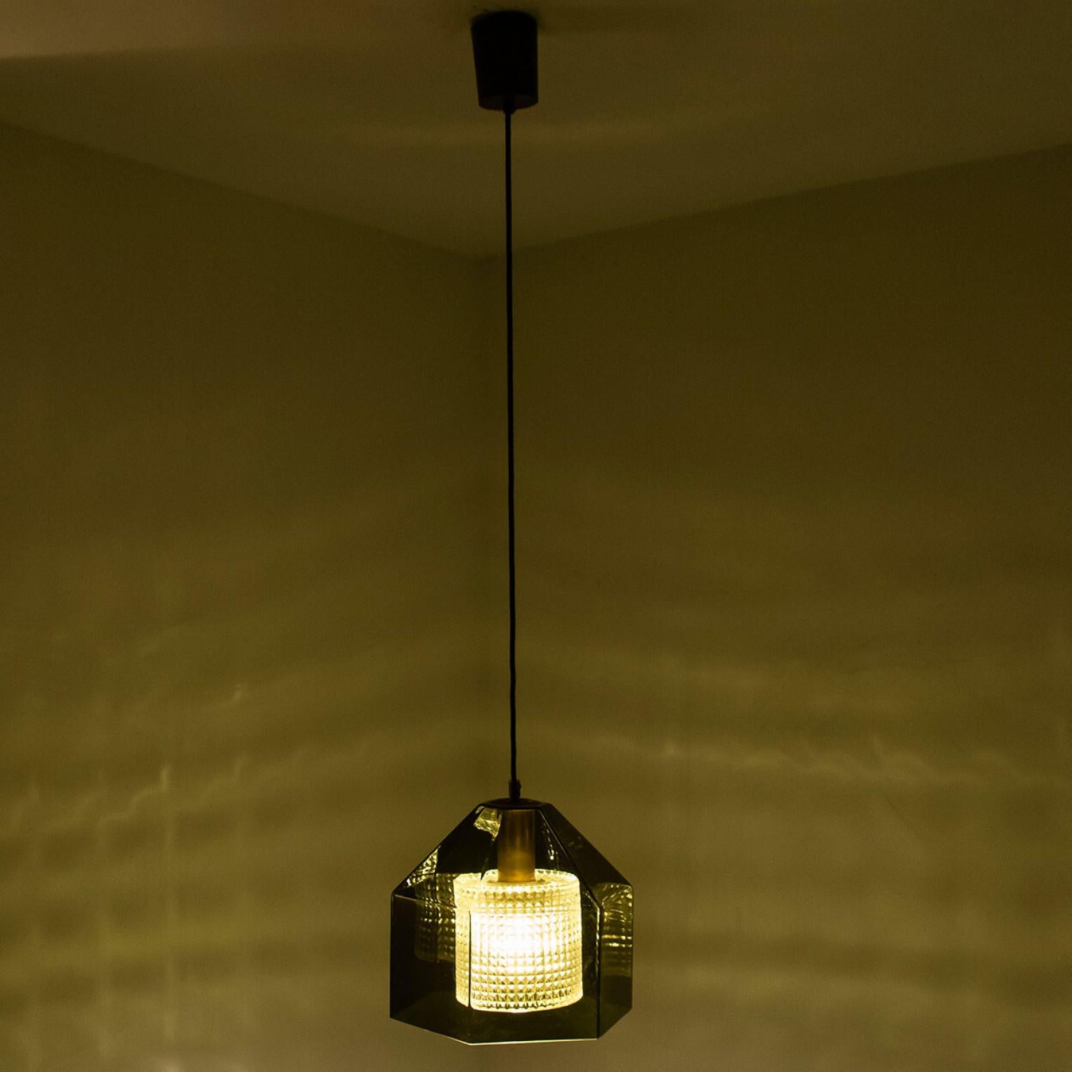 Mid-20th Century Swedish Green Tinted Glass & Brass Pendant Lamp by Carl Fagerlund for Orrefors
