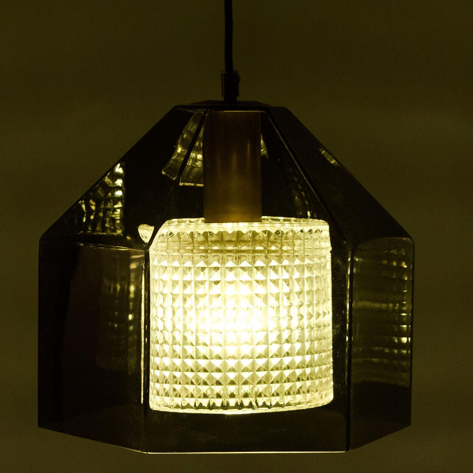 Swedish Green Tinted Glass & Brass Pendant Lamp by Carl Fagerlund for Orrefors 1