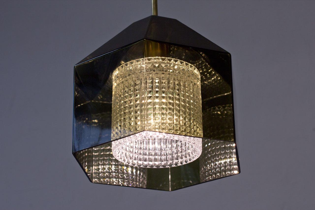 Swedish Green Tinted Glass & Brass Pendant Lamp by Carl Fagerlund for Orrefors 3