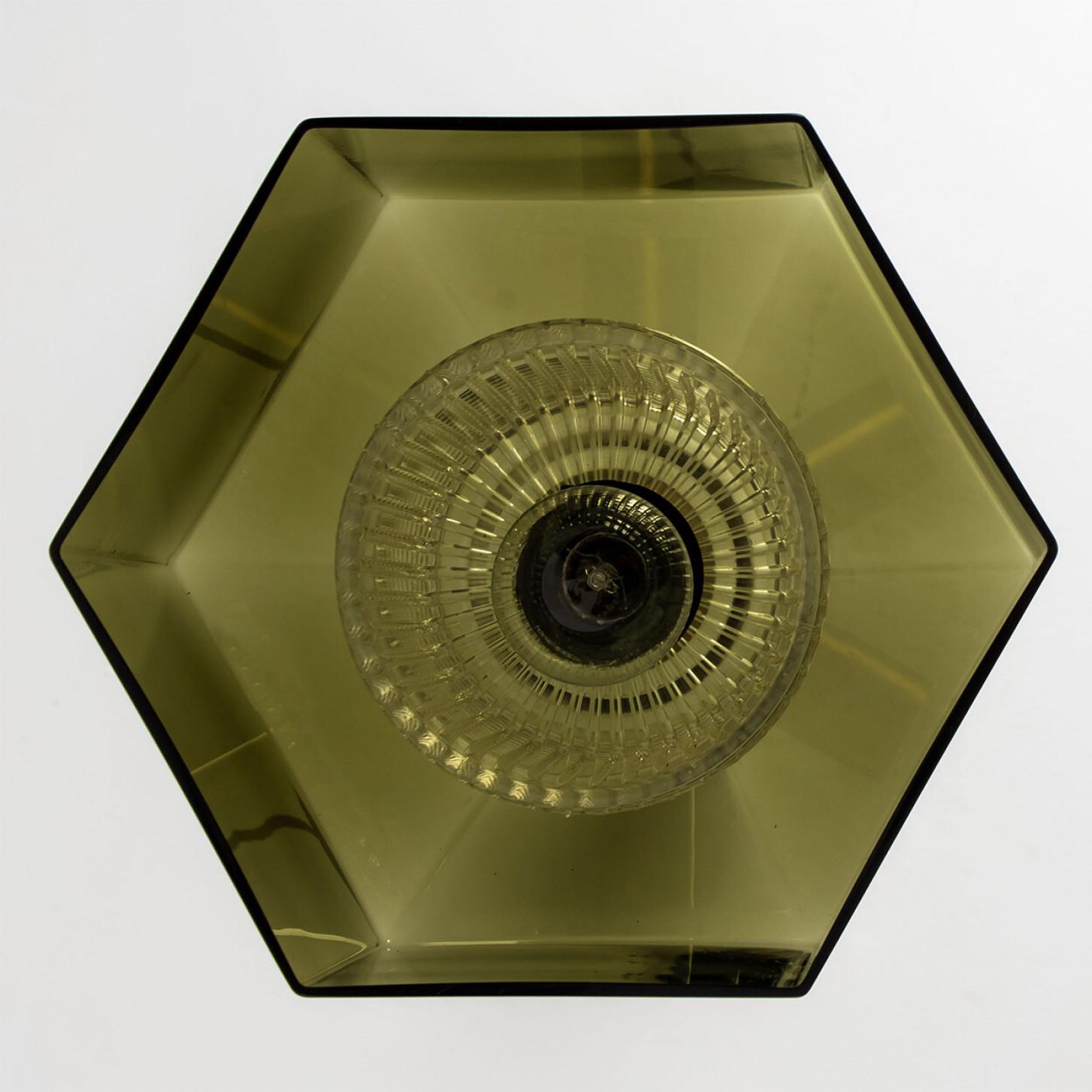 Swedish Green Tinted Glass & Brass Pendant Lamp by Carl Fagerlund for Orrefors For Sale 3