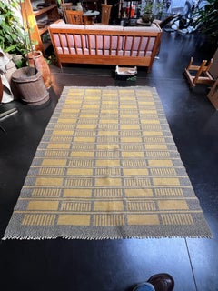 Swedish Grey and Yellow Rug, reversible, Handcrafted 1950s 232X165cm