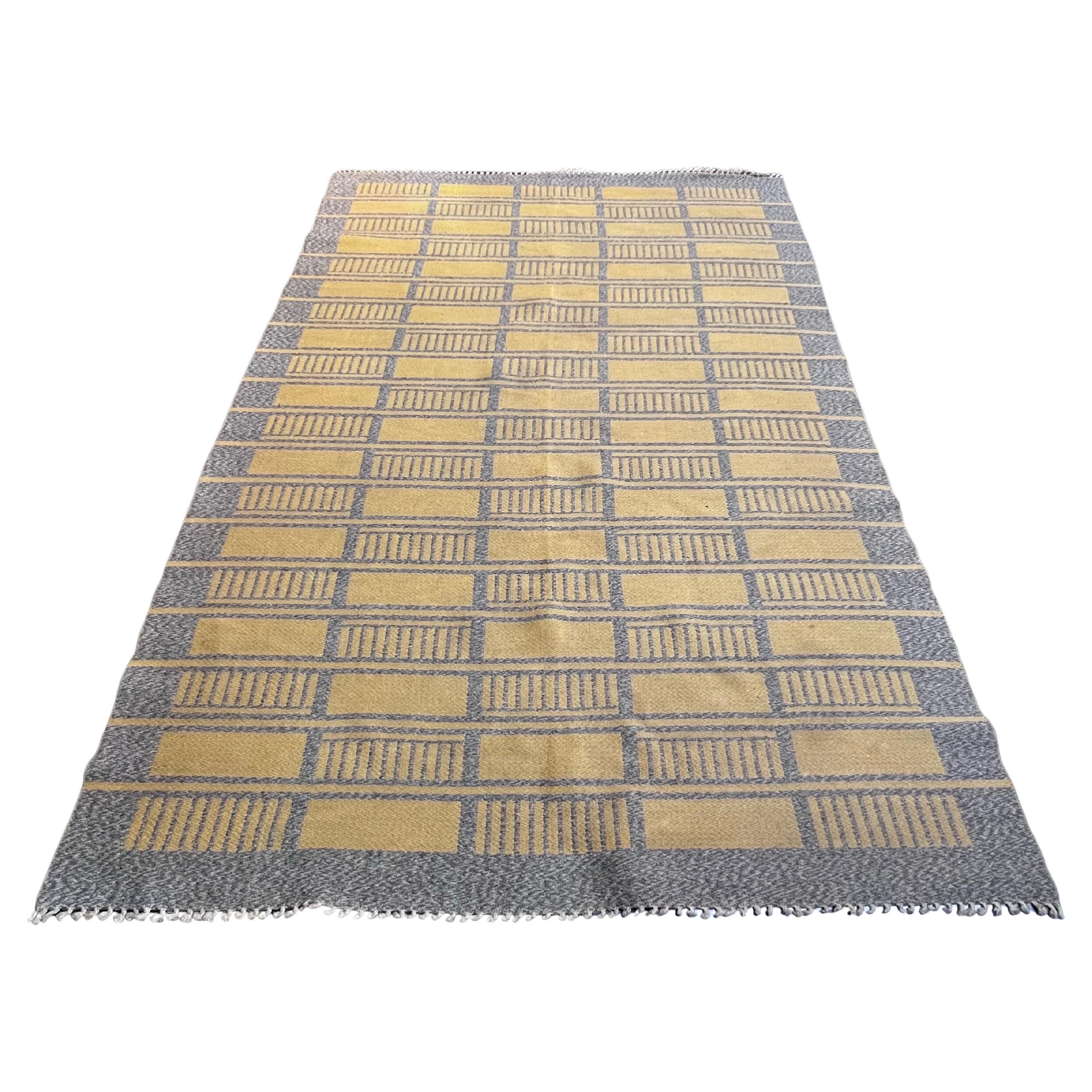 Schwedischer grauer und gelber Teppich, umwandelbar, handgefertigt 1950er Jahre 232X165cm