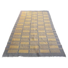 Swedish Grey and Yellow Rug, reversible, Handcrafted 1950s 232X165cm