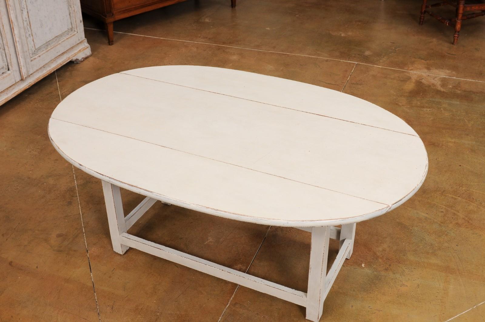 Wood Swedish Grey Painted Oval Top Drop Leaf Coffee Table from the 20th Century For Sale