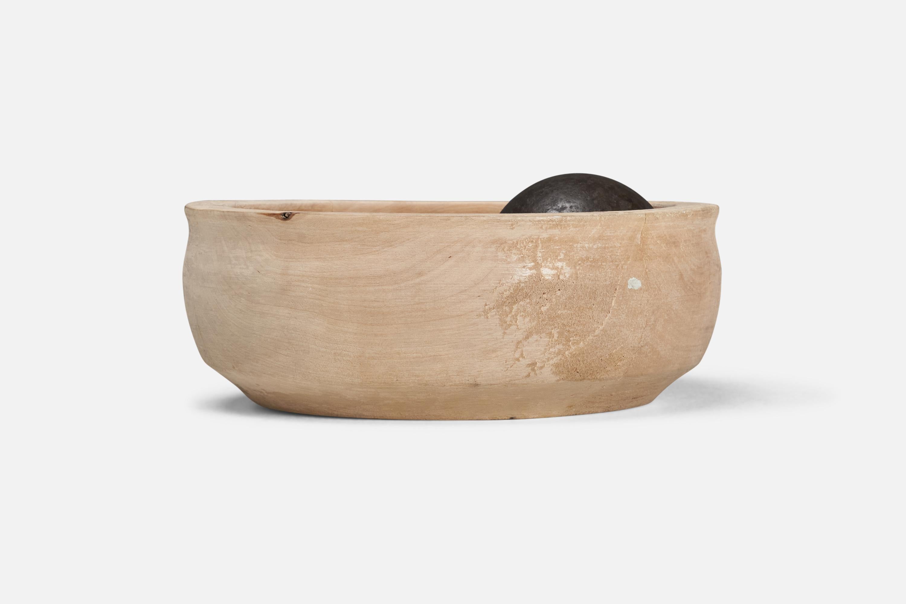 Mid-Century Modern Swedish, Grinding Bowl, Hand-Carved Ash, Iron, Sweden, c. 1960s
