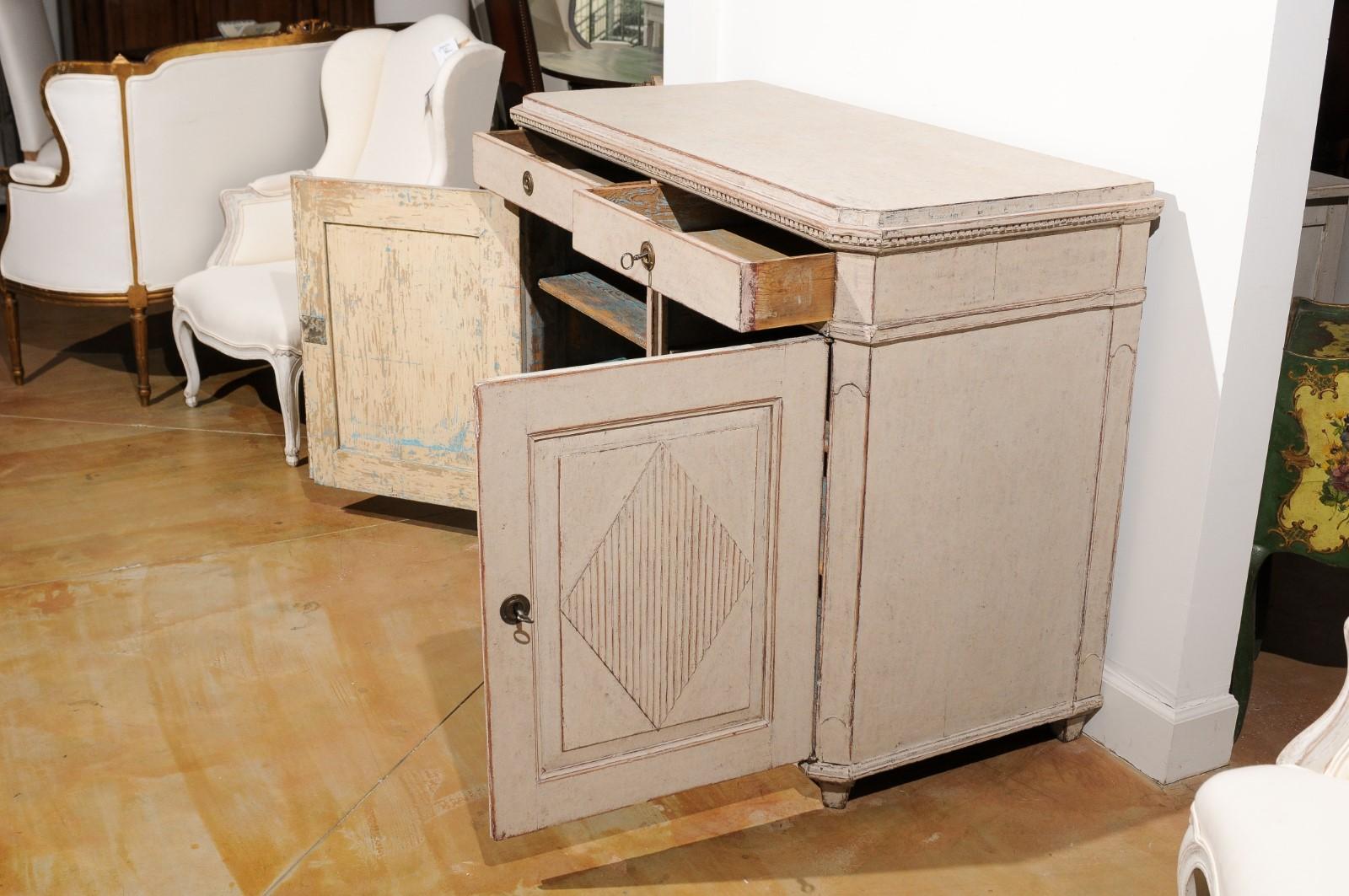 Sold Swedish Gustavian Painted Buffet with Diamond Motifs and Canted Side Posts 4