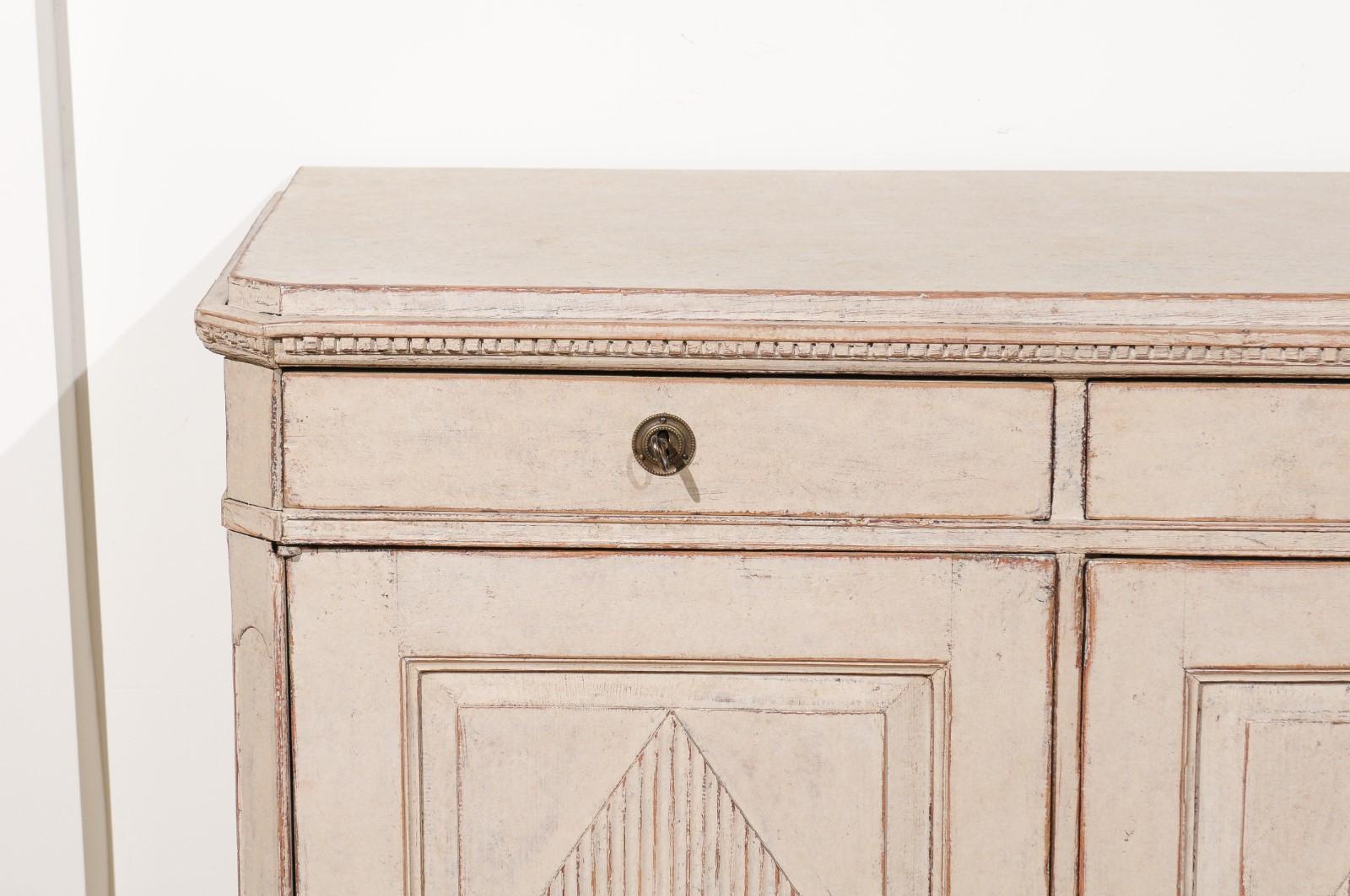 18th Century Sold Swedish Gustavian Painted Buffet with Diamond Motifs and Canted Side Posts