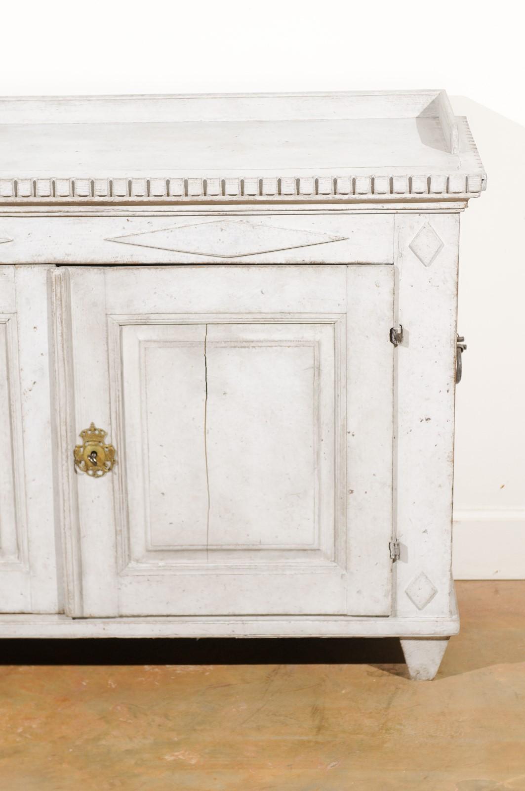 18th Century Swedish Gustavian 1790s Painted Sideboard with Dentil Molding and Diamond Motifs