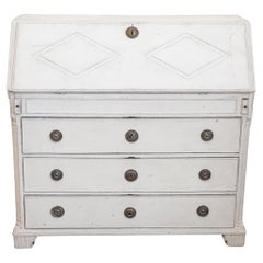 Swedish Gustavian 1790s Painted Slant-Front Desk with Carved Diamond Motifs