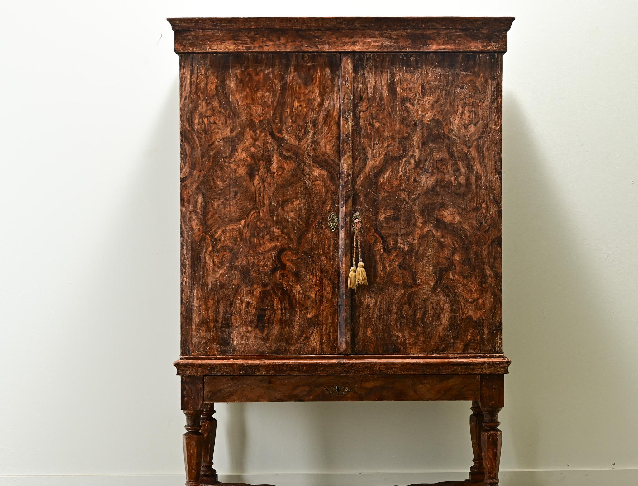 18th Century and Earlier Swedish Gustavian 17th Century Faux Bois Cabinet For Sale
