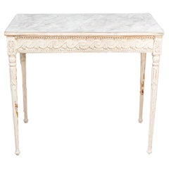 Swedish Gustavian 1800s Painted Console Table with Carved Vitruvian Scrolls