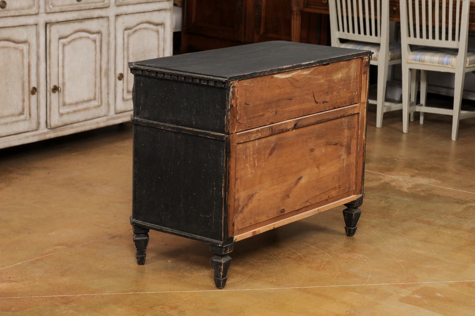 Swedish Gustavian 1830s Black Painted and Carved Three-Drawer Chest 6