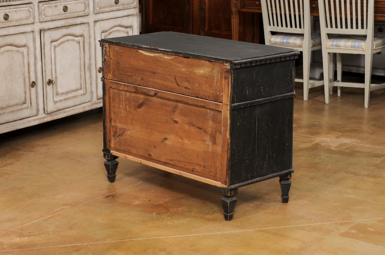 Swedish Gustavian 1830s Black Painted and Carved Three-Drawer Chest 4