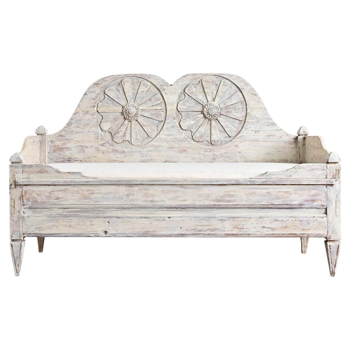 Swedish Gustavian 18th Century Painted Pine Settee with Storage