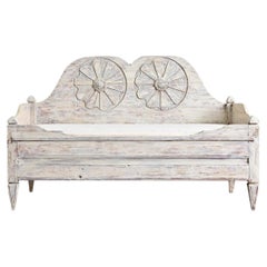 Swedish Gustavian 18th Century Painted Pine Settee with Storage