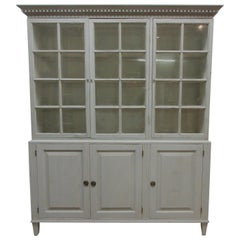 Vintage Swedish Gustavian 3-Door Glass Top Hutch