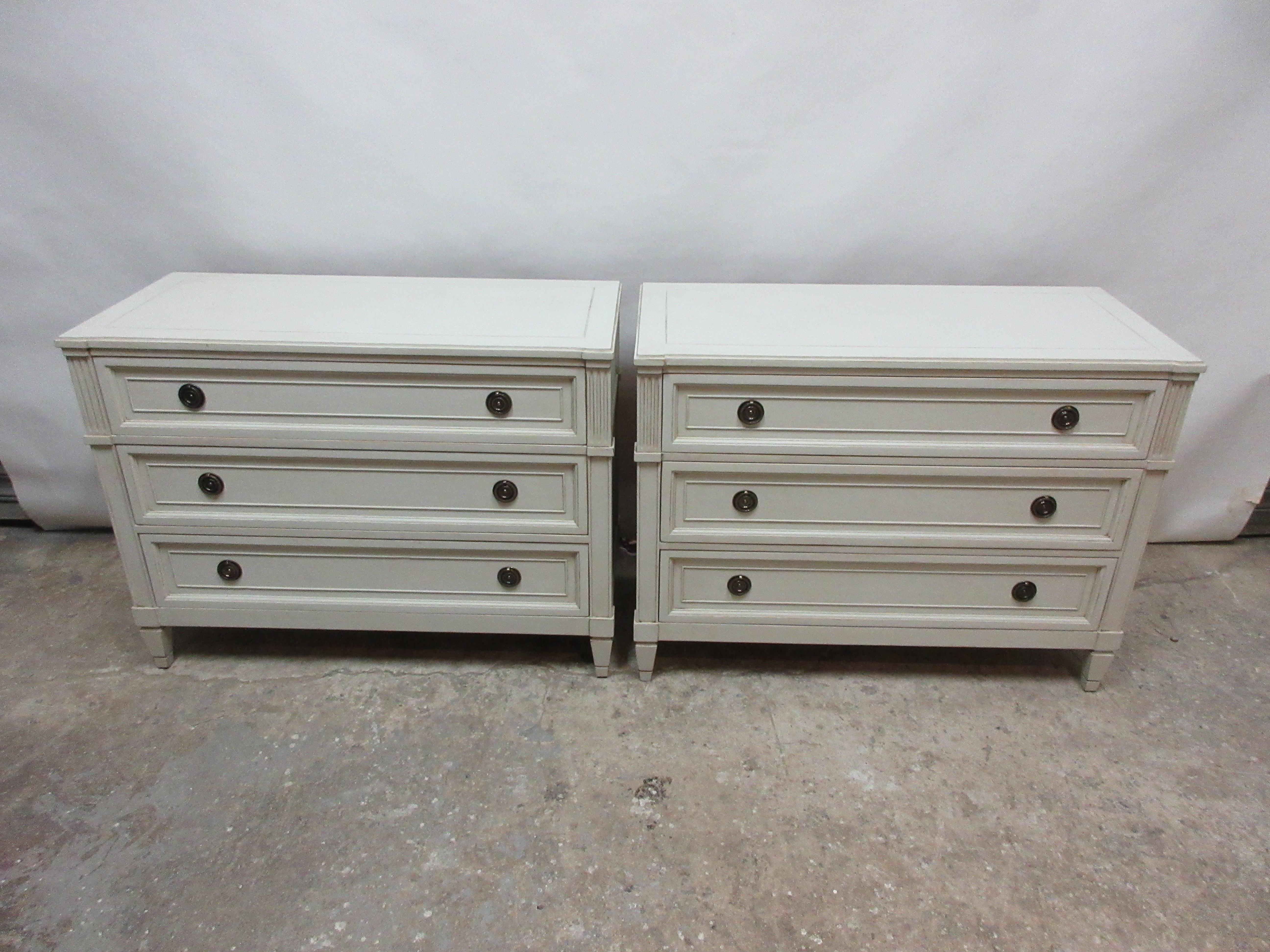 This is a set of 2 Swedish Gustavian 3 drawer chest, they have been restored and repainted with milk paints 