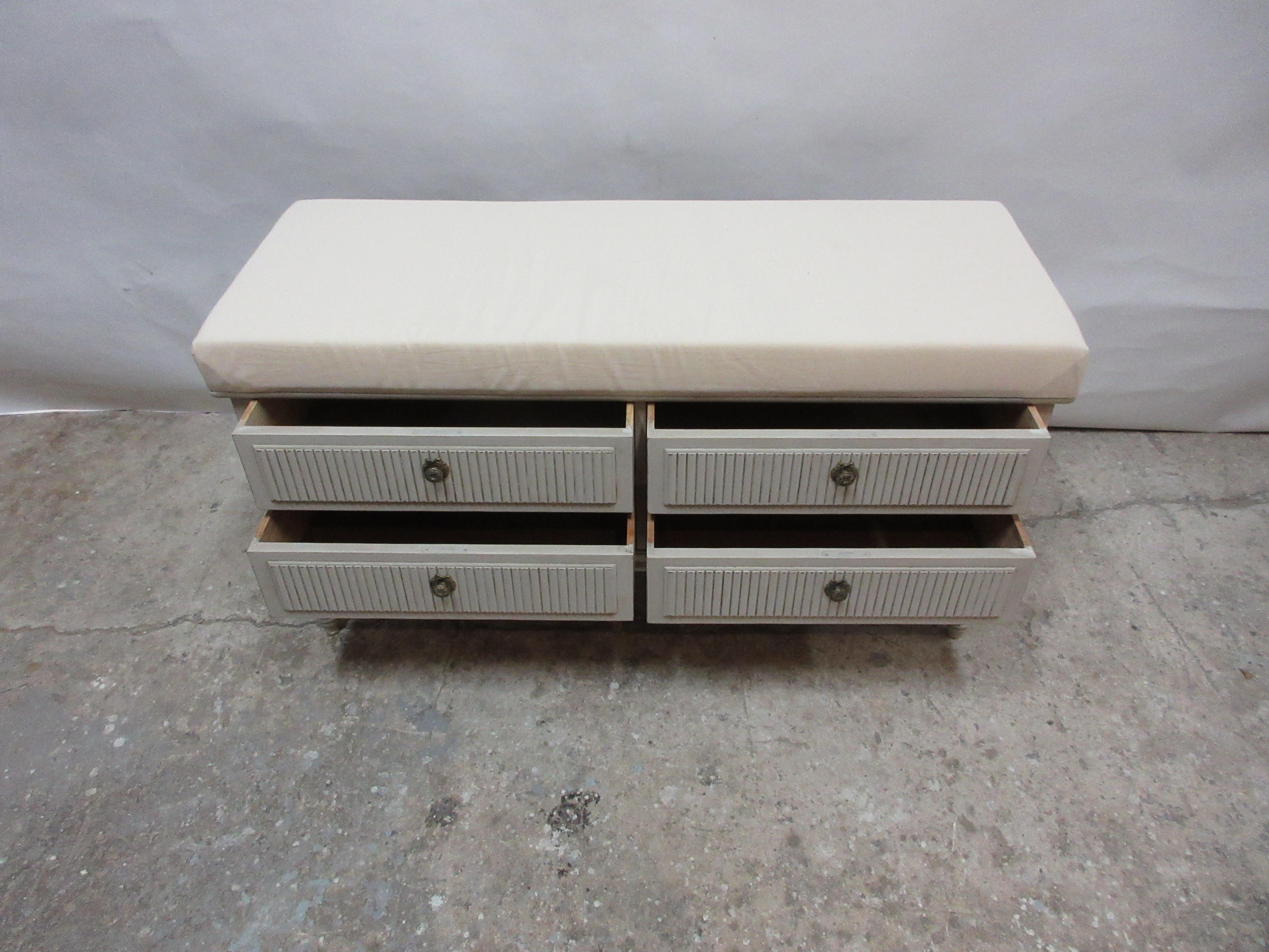 Swedish Gustavian 4-Drawer Bench In Good Condition In Hollywood, FL