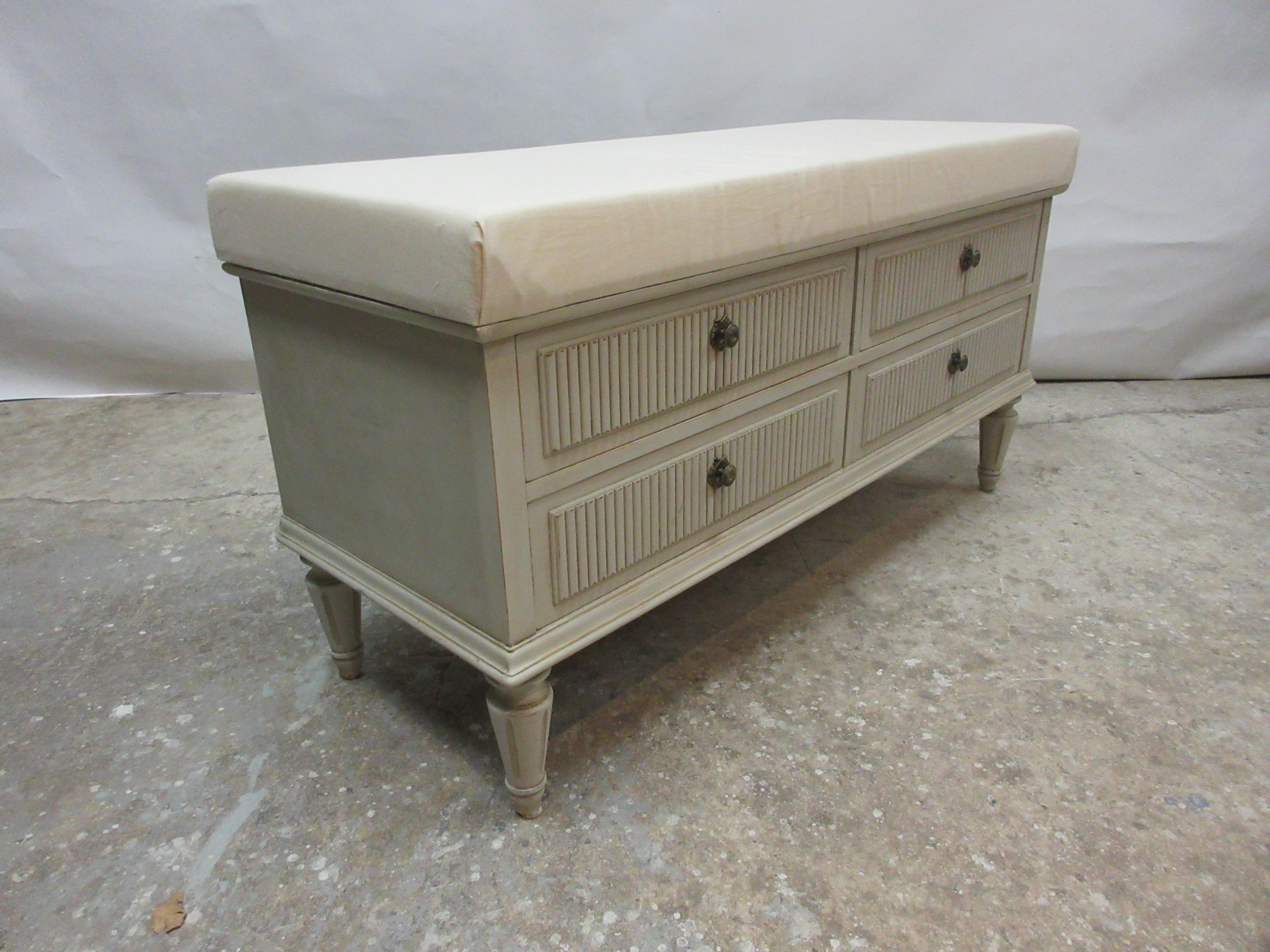 Wood Swedish Gustavian 4-Drawer Bench