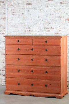 Swedish Gustavian 6-Drawer Commode in Coral Red