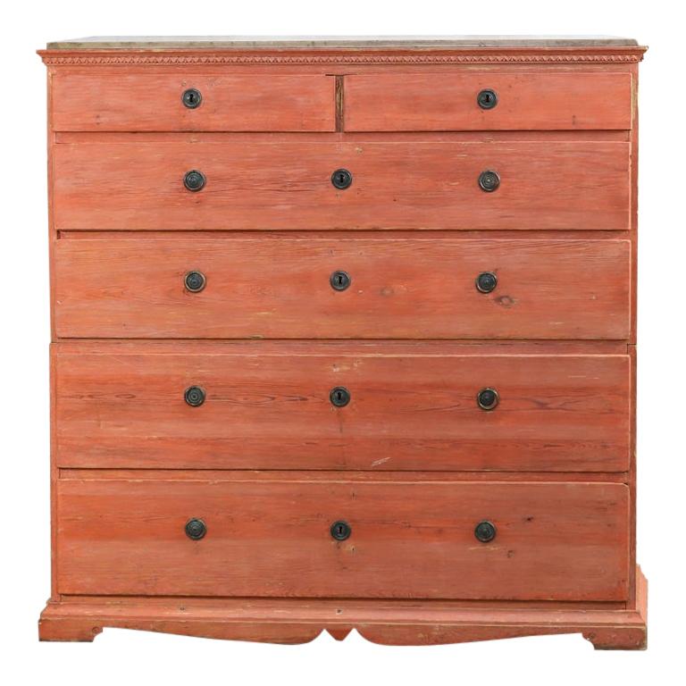 Swedish Gustavian 6-Drawer Commode in Coral Red For Sale