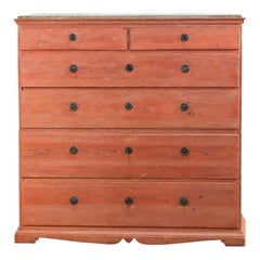 Antique Swedish Gustavian 6-Drawer Commode in Coral Red