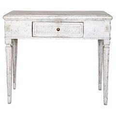Swedish Gustavian Antique Console Table Desk Grey White Carved Detail 1860-1870