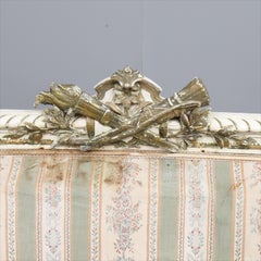 Swedish Gustavian Antique Sofa Couch White Carved Detail Gold Early 1900s 3-Seat