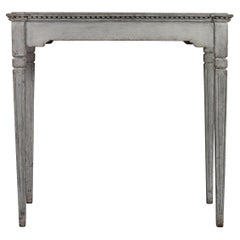 Swedish Gustavian Antique Table Desk Grey White Carved Detail, 1890